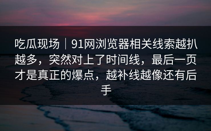 吃瓜现场｜91网浏览器相关线索越扒越多，突然对上了时间线，最后一页才是真正的爆点，越补线越像还有后手